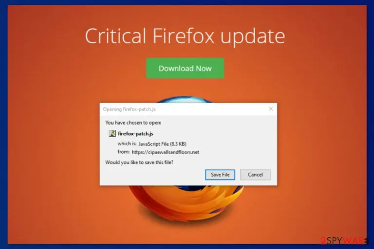 Screenshot of fake Critical Firefox Update