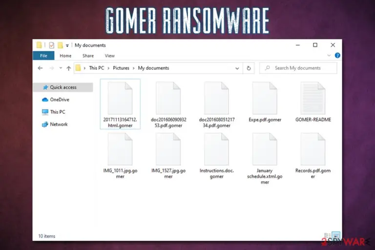 Gomer ransomware encrypted files