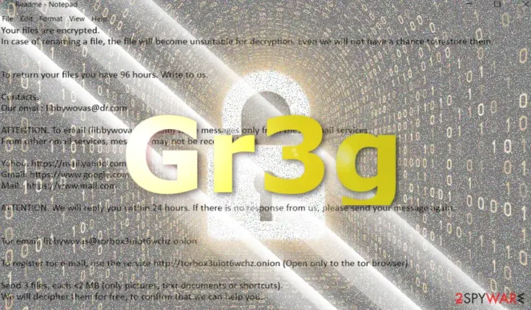 The picture displaying Gr3g virus note