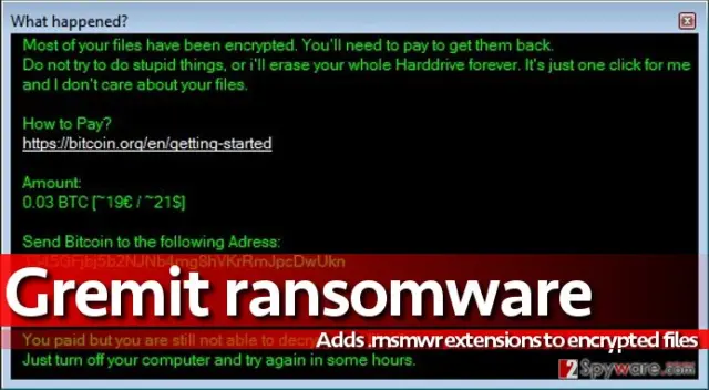 Image of Gremit virus' ransom note