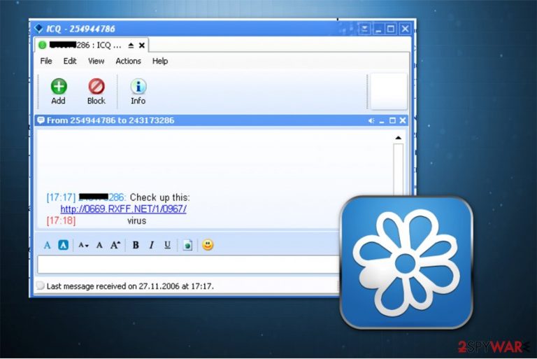 An example of the message sent by ICQ virus An example of the message sent by ICQ virus
