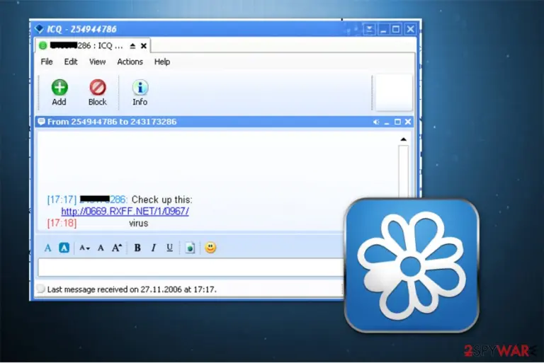 An example of the message sent by ICQ virus