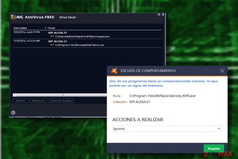 Showing idp.alexa.51 detected by AVG