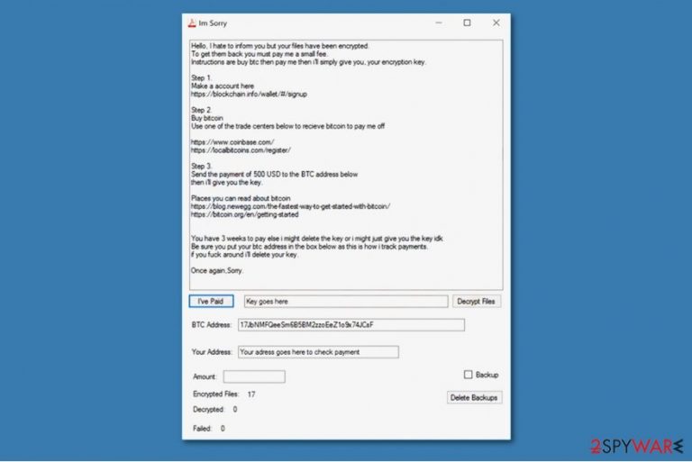 ImSorry ransomware ransom note