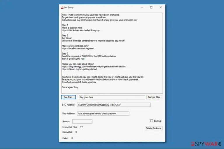 ImSorry ransomware ransom note