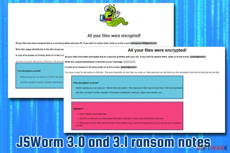 JSWorm 3.0 and 3.1 ransom notes