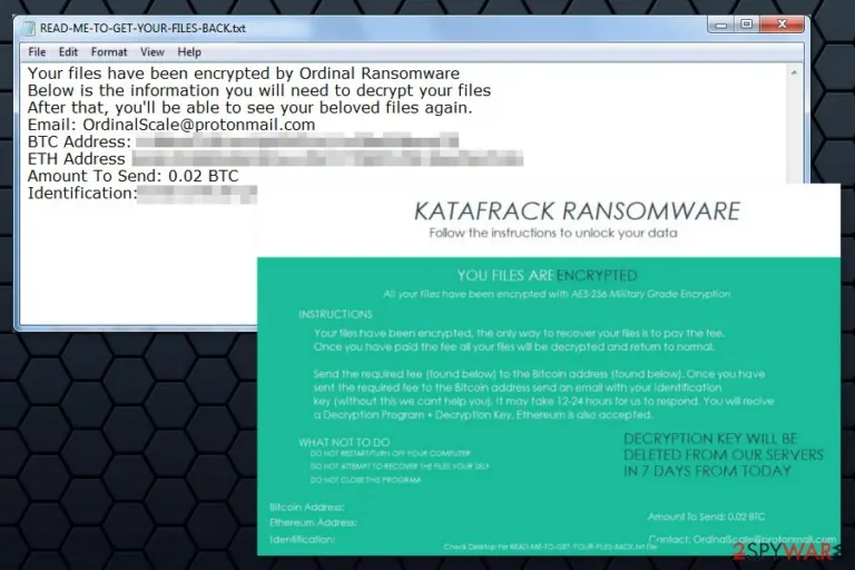 Ransom notes by Katafrack ransomware