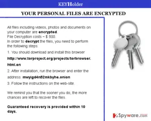 The picture showing KEYHolder ransomware virus