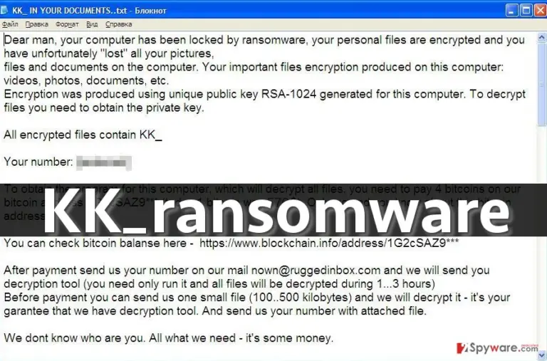 KK_ ransomware leaves this ransom note in victim's computer