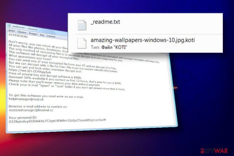 Koti ransomware note Koti ransomware note