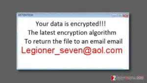 Ransom note left by Legioner_seven@aol.com virus