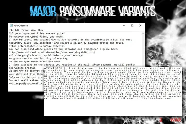 Major ransomware variants