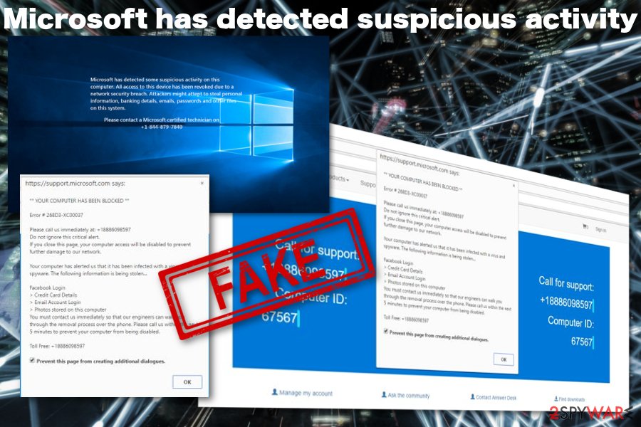 “Microsoft has detected suspicious activity” virus “Microsoft has detected suspicious activity” virus