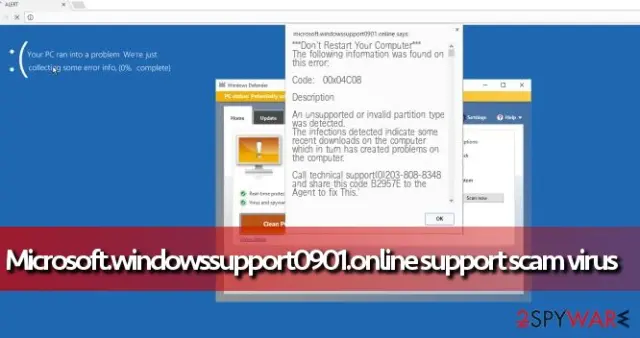 An image showing Microsoft.windowssupport0901.online virus sending phony messages to the victim