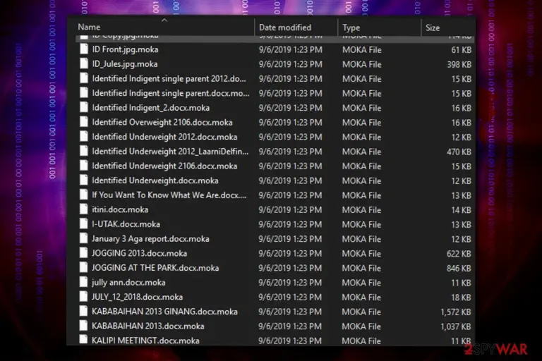 Moka ransomware encrypted files