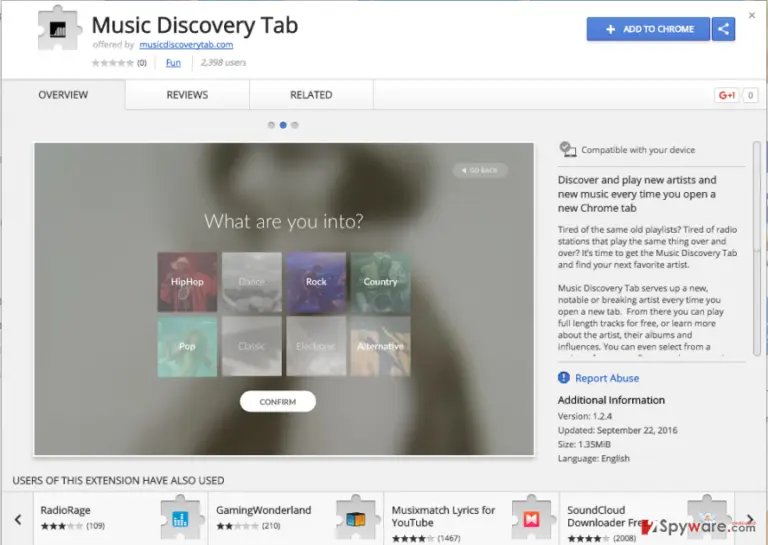 the image of Music Discovery Tab extension