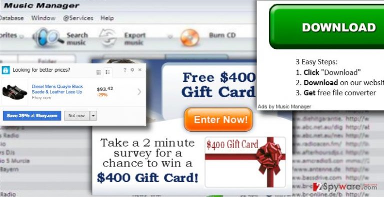 Music Manager adware displays tons of annoying advertisements Music Manager adware displays tons of annoying advertisements