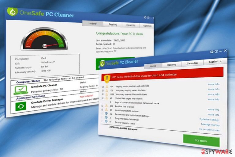 The image displaying OneSafe PC Cleaner program