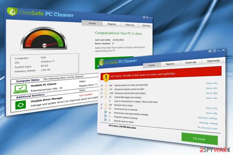 The image displaying OneSafe PC Cleaner program