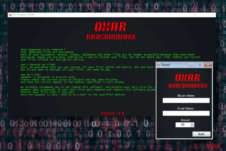 Oxar malware. Ransom note depicted