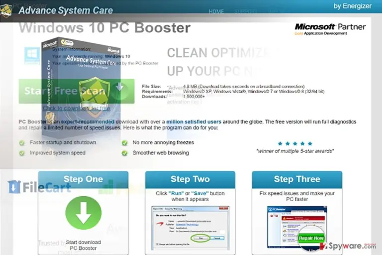 The image displaying Pcbooster.biz virus