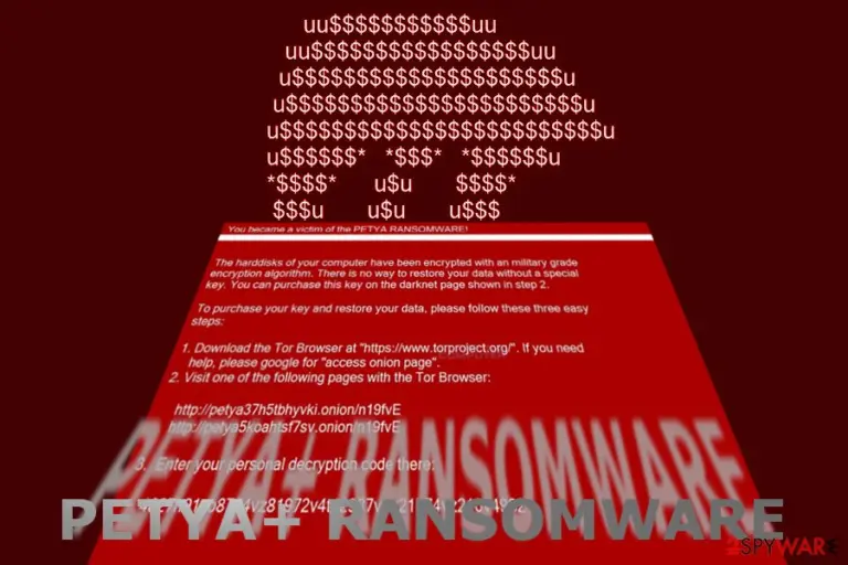 The image displaying Petya+ ransom note