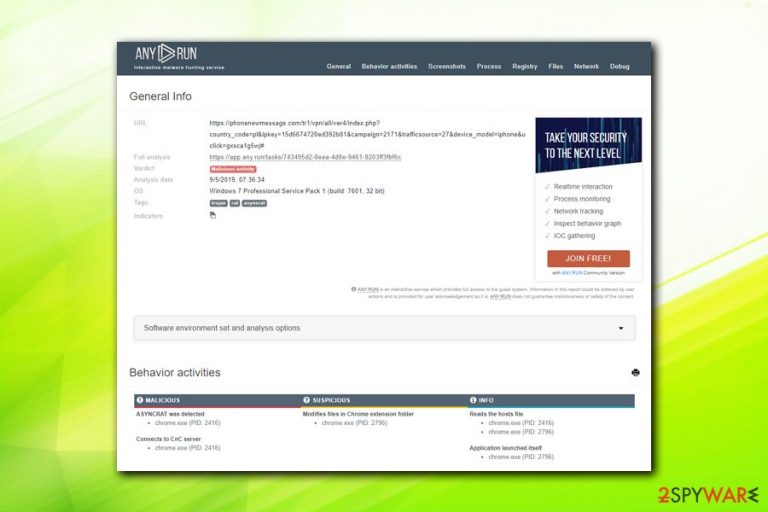 Phonenewmessage.com detection