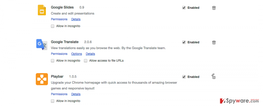The picture of PlayBar extension in extension list of Google Chrome