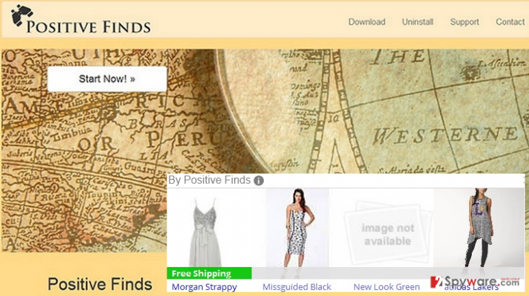 The main page of Positive Finds adware The main page of Positive Finds adware