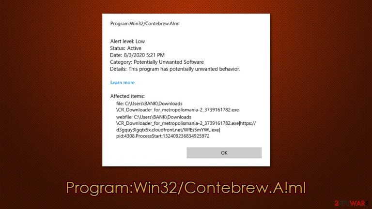 Program:Win32/Contebrew.A!ml Program:Win32/Contebrew.A!ml