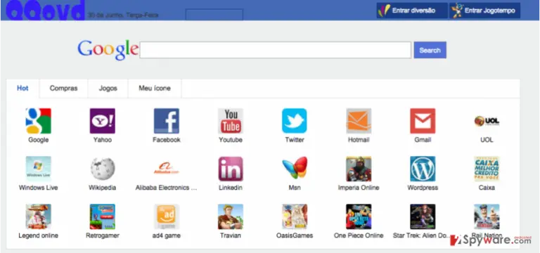 The main page of QQovd.com search engine