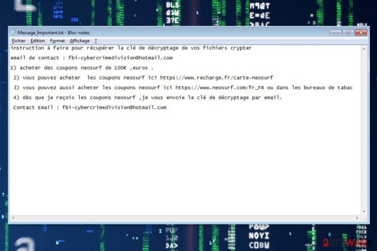 Ransom note by Hacking ransomware