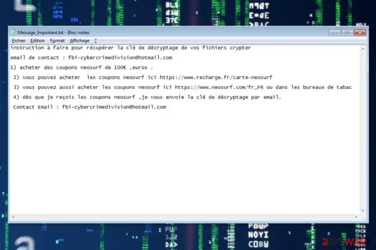 Ransom note by Hacking ransomware