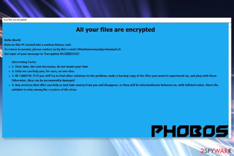 Ransom note by Phobos ransomware virus