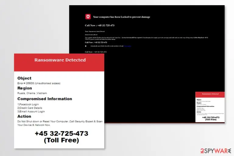 Screenshot of "Ransomware detected" virus