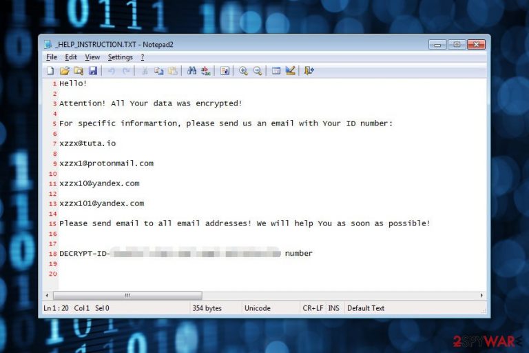 Ransom note by XZZX ransomware virus Ransom note by XZZX ransomware virus