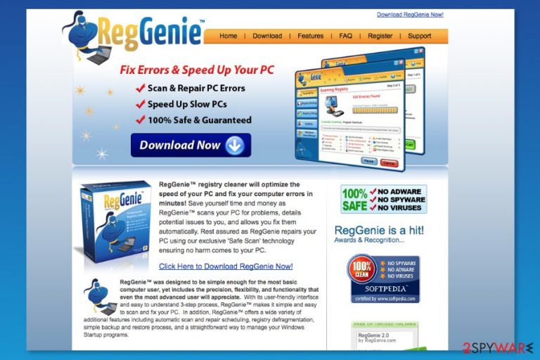 Screeenshot of RegGenie download website Screeenshot of RegGenie download website
