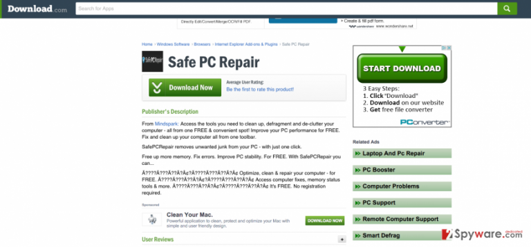 SafePCRepar installer on download.com site SafePCRepar installer on download.com site