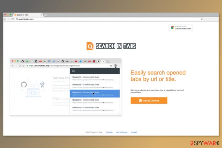 The screenshot of Search In Tabs download page