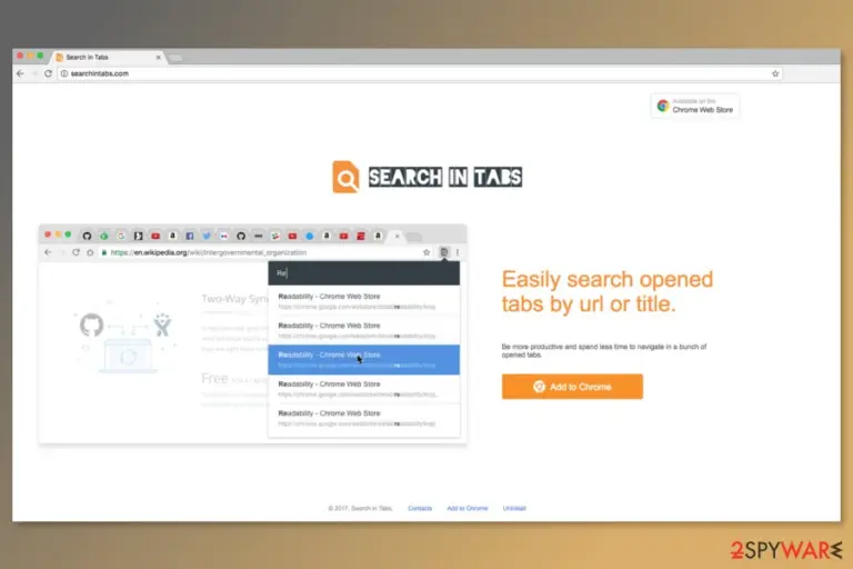 The screenshot of Search In Tabs download page