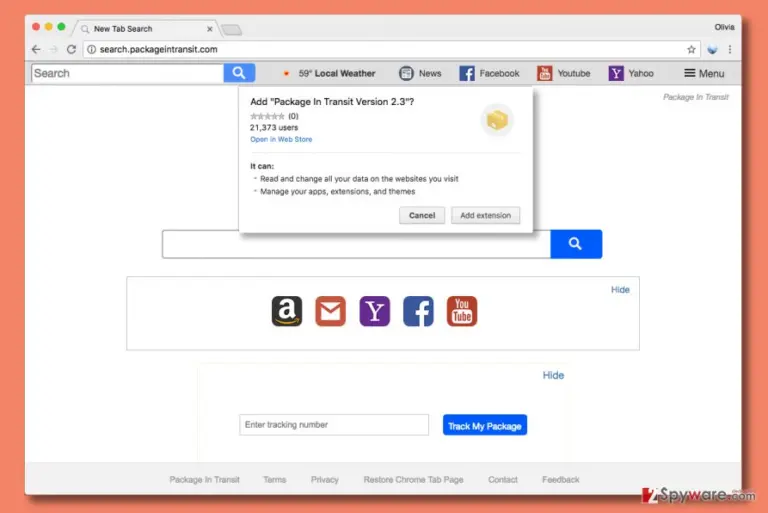 Search engine by Search.packageintransit.com virus
