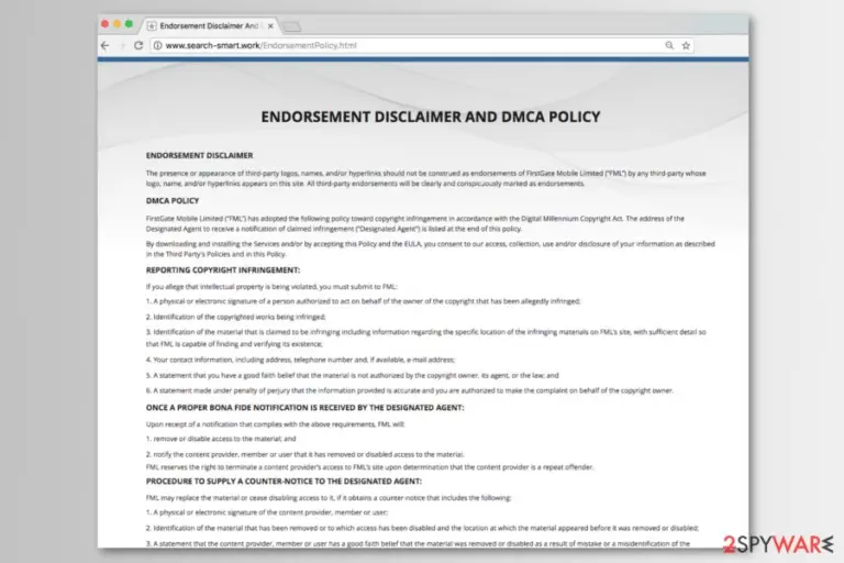 Search-smart.work endrosement disclaimer