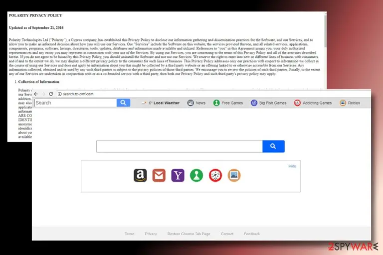 A printscreen of Search.tz-cmf.com virus