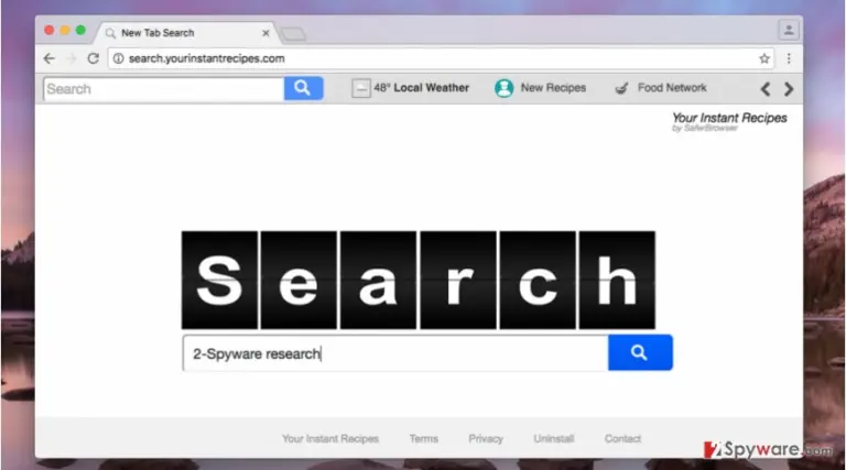 Search.yourinstantrecipes.com hijacker in Chrome