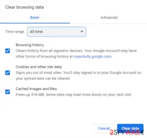 Clear web data and cookies from Chrome