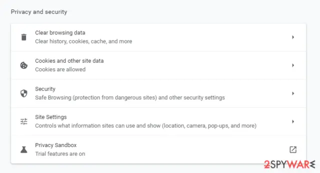 Privacy and security settings