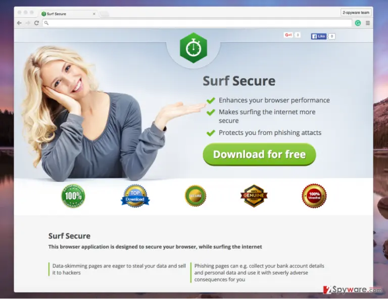 Surf Secure adware official page