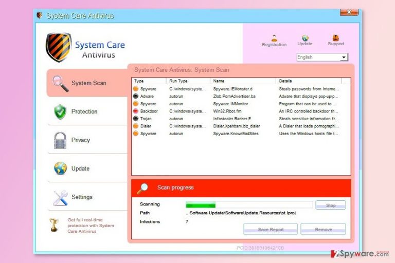 The screenshot of System Care Antivirus The screenshot of System Care Antivirus