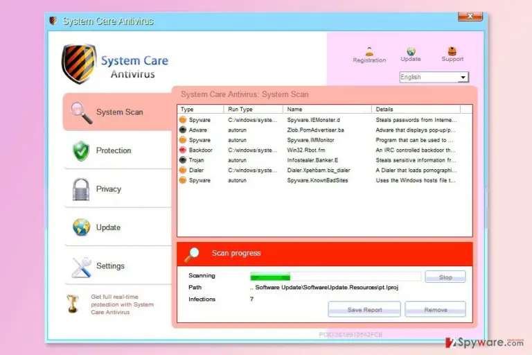 The screenshot of System Care Antivirus