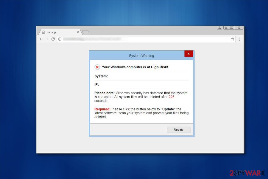 "System Warning" pop-up image "System Warning" pop-up image